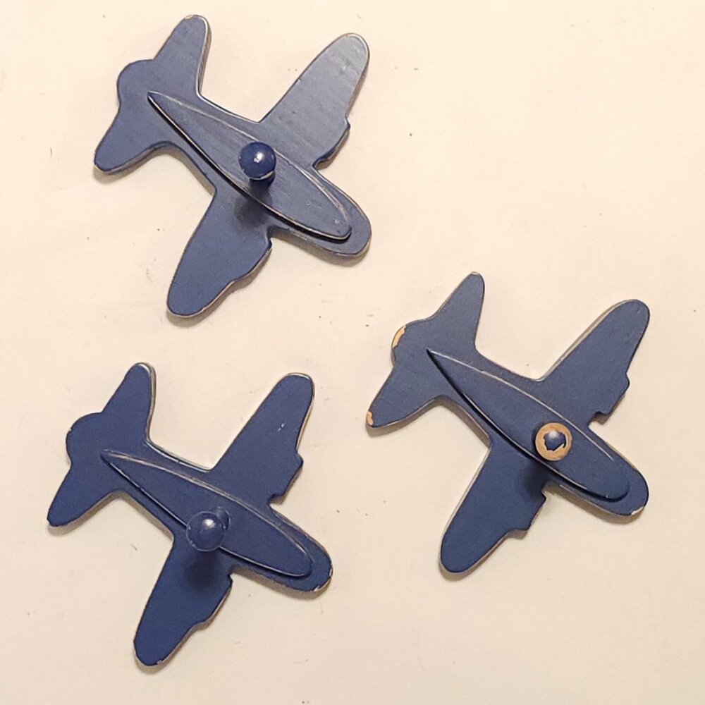 FUN Pottery Barn Blue Airplane Shape Child Coat Hat Wall Decor Hanging Wood Hook